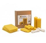 Natürliche Bienenwachsplatten für Kerzen 12 Stück – 20x20cm Gelbe Wachsplatten mit Baumwolldocht – DIY Kerzen Bastelset aus Bienenwachs für Familie, Kinder & Freunde