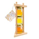 FOODOKO FINEST – Honig Geschenk Set mit 3 köstlichen Sorten im Holzgestell als Probierset - Akazienhonig, Kastanienhonig, Blütenhonig 3x40g