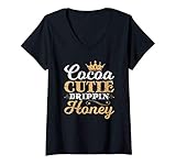 Damen Kakao Cutie Drippin Honig Schwarz Stolze Frau T-Shirt mit V-Ausschnitt