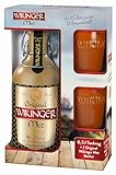 Geschenkset Wikinger Met + 2 Trinkbecher 0,1 Liter | Honigwein aus dem Wikingerland Haithabu | Original Met 0,5 Liter Bügelflasche