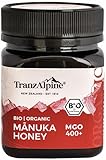 TranzAlpine Manuka Honig MGO 400+ BIO zertifiziert + geprüft - 100% reiner Manukahonig aus Neuseeland mit laborgeprüftem MGO-Gehalt, Original-Imkerabfüllung - 250 g