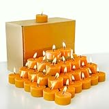 Bienenwachs Teelichter – 72 Bienenwachskerzen mit Baumwolldochten – unparfümierte Teelicht - Kerzen und 2 Teelichtgläser – gelb –handgemacht – 4 Stunden Brennzeit (Modern, 72, stück)