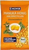 HOYER Manuka Honig Halspastillen Bio mit Propolis & Zitronenmelisse - Mit echtem Manukahonig, MGO 150+ - Wohltuend für Hals & Rachen - 30 g