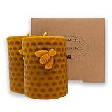 LAMARE Kerze aus natürlichem Bienenhonig, 100% reines Bienenwachs, ohne Paraffin, 100% handgefertigt und natürlich (2er-Pack, 8 cm Länge - 6 cm Durchmesser)
