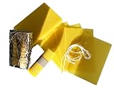 Biene XXL Bienenwachs-Kerzen Bastelset für Kinder und Erwachsene 20 Dicke Kerzen deutsches Bienenwachs 1Kg inkl. Docht DIY Bienenwachsplatten Duft selber Machen (12cm x 42cm min. 20stck Paket), Gelb