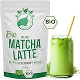 NanaNatura's Bio Matcha Latte Mix mit 22% Ceremonial Grade Grüntee Pulver aus Japan | für einfach leckeren Tee Genuß | auch für Eis & Gebäck