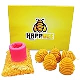 HappBee Set zum Bienenwachskerzen gießen komplett mit Silikonform, Dochten und 200 g reinem natürlichen Marken Bienenwachs zum 5 selbstgemachte Kerzen basteln auch als tolles Geschenk