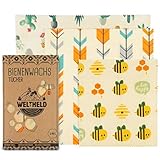 Weltheld Bienenwachstücher | Bienenwachstuch Bienen | Beewax Wrap | Bio Wachspapier | plastikfrei | Ersatz für Frischhaltefolie (Biene)