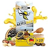 AEROBEE Energy Liquid Gel - Erdnuss, Kakao & Guarana 10x26g [100% Natürliches Energie Gel Honig] richtig leckeres Sportgel Ausdauersport, Energy Gel Laufen, Power Gel Sport, Kohlenhydrate Gel