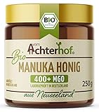 Bio Manuka Honig | 250g | 100% BIO | mit 400+ MGO | in Deutschland laborgeprüfter Methylglyoxal Wert | reines Naturprodukt aus Neuseeland | aus ethischer Imkerei | vom Achterhof