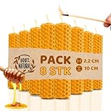DECEVI Bienenwachskerzen Honigwabe – 8 Stück – 100% Natürliches spanisches Bienenwachs – Handgefertigt & Ohne Paraffin – Nachhaltige Kerzen für Zuhause (8 Stück, 10 cm x 2,2 cm)