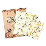 Beilei Creations Bienenwachstücher/Beeswax Wrap, handgemacht aus Bio-Baumwolle, 3er Set, Wachspapier für Lebensmittel, Nachhaltige, Kunststofffreie Lagerung von Käse, Obst, Gemüse und Brot (Biene)