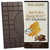 Edle Schokolade Manuka Honig – 65 % Kakao mit 13 % MGO Neuseeland-Honig, Zartbitter, laktosefrei & glutenfrei – Edelmond (1 Tafel, 75 g)